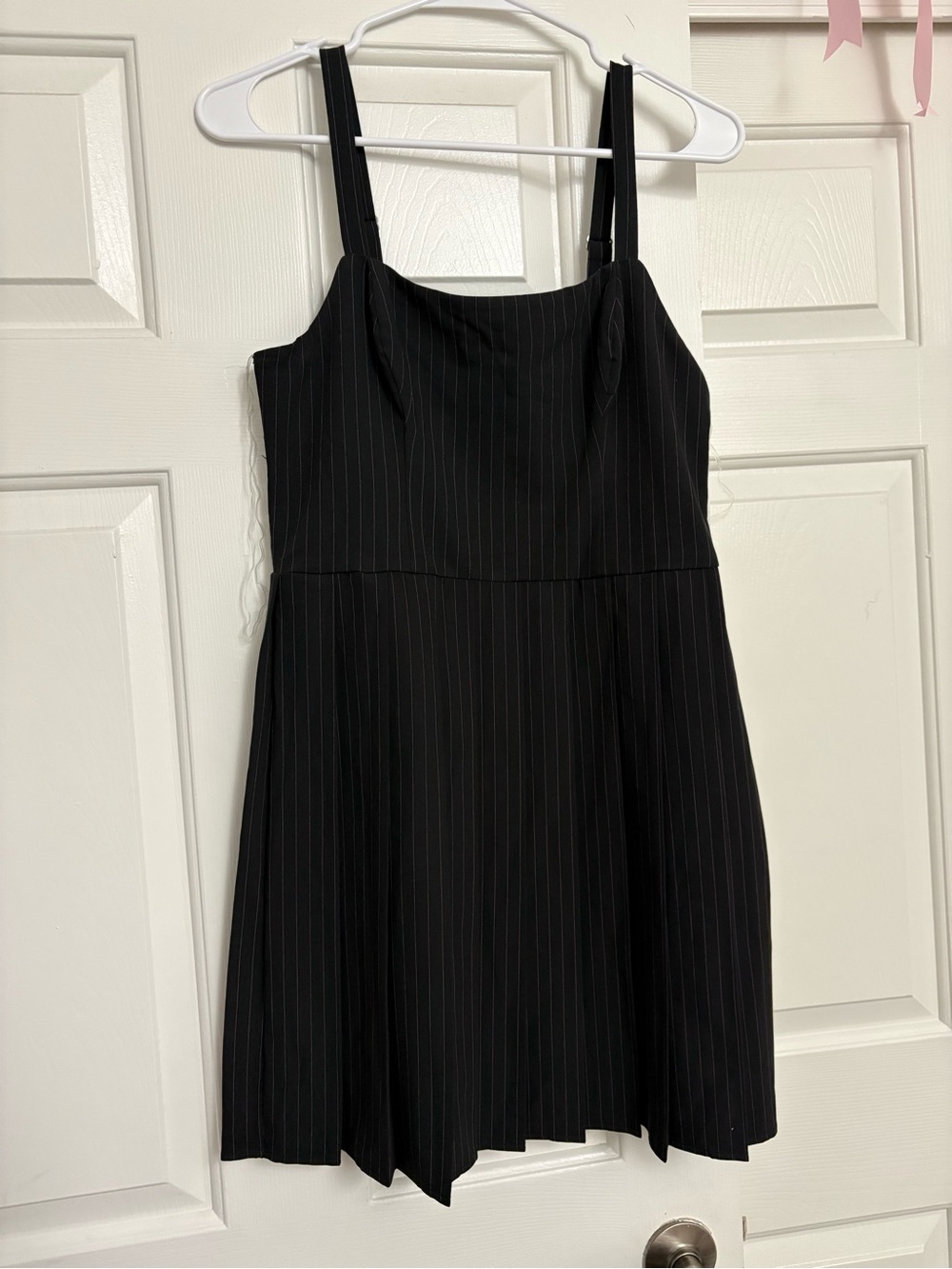 Spoiled Black Pinstripe Mini Dress with Square Neck